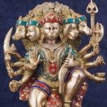 Brass Panchmukhi Hanuman Stone-Adorned Statue | 11" x 9" x 6" (28 x 23 x 15.2 cm) | 6.6 kg Premium Sacred Art | Embellished Divine Murti